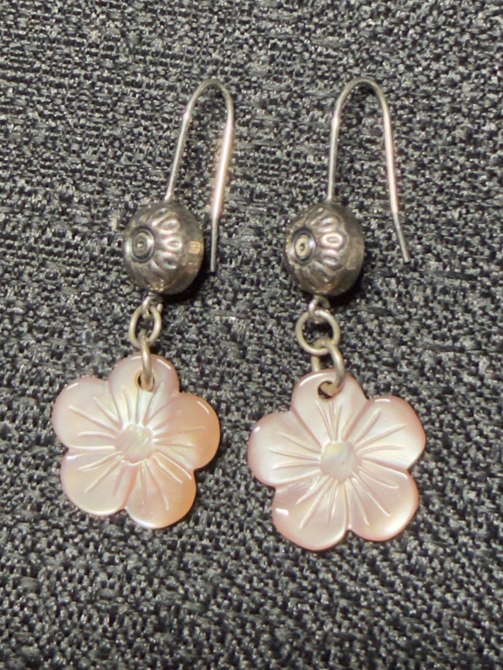 Delicate Pink Mother-of-Pearl Flower Drop Earrings Sterling silver